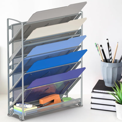 6-Tier Wall Mount Document Letter Tray Organizer, Black