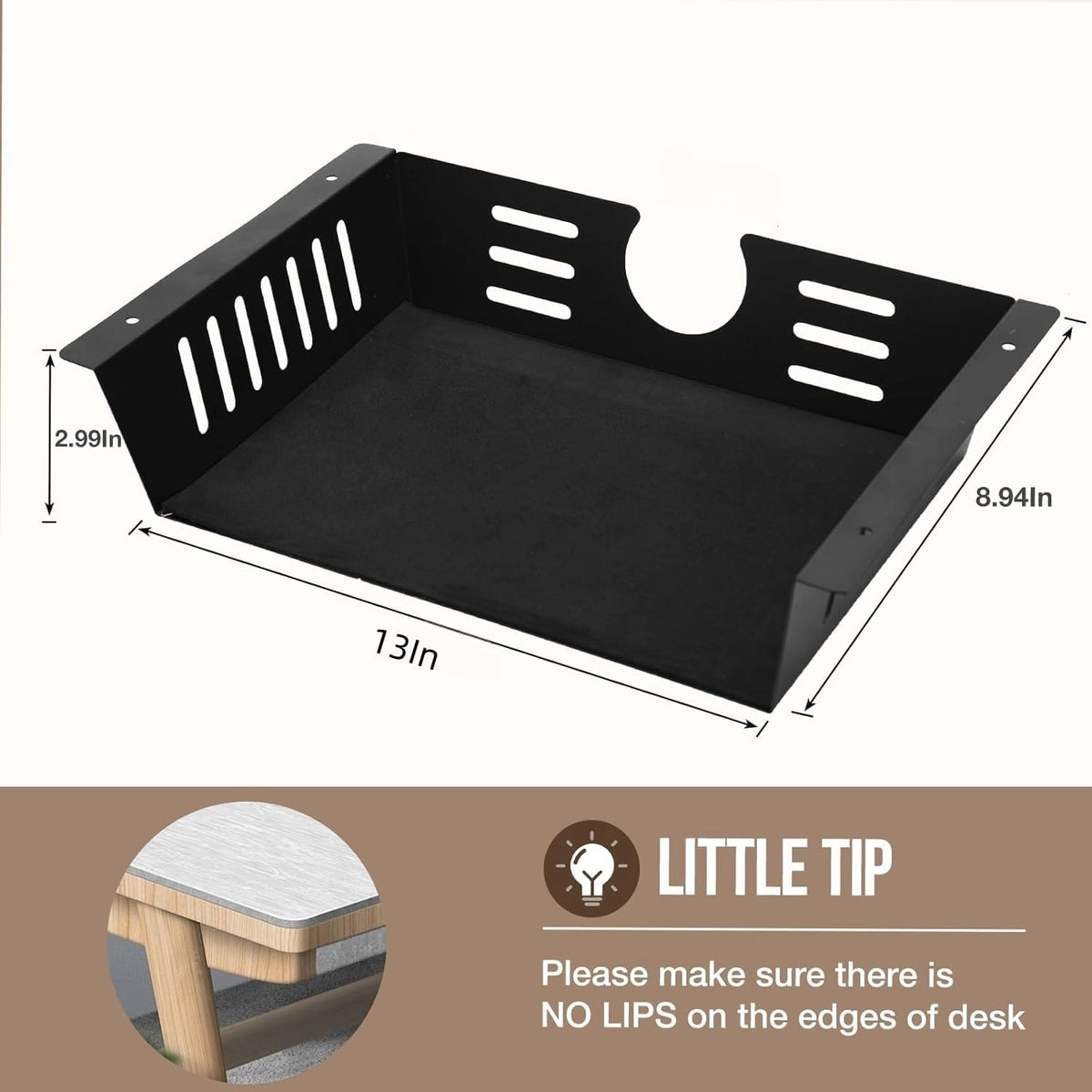 2 Pack Under Desk Shelf - Under Desk Storage Shelf Metals,Under Desk Organizer - Black Under Shelf Storage for Office Tables & Workstations（11 Inch）