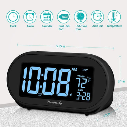Alarm Clocks for Bedrooms, Auto Set Digital Clock with Date & Temp