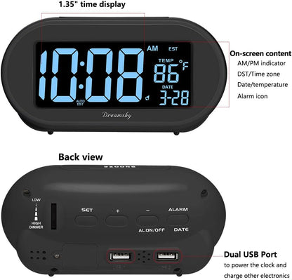 Alarm Clocks for Bedrooms, Auto Set Digital Clock with Date & Temp