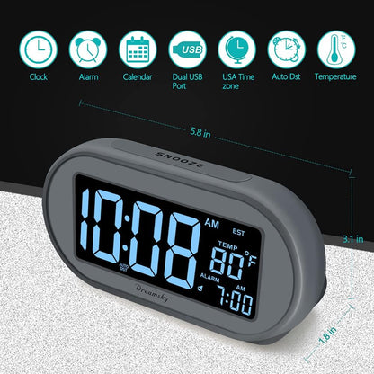 Alarm Clocks for Bedrooms, Auto Set Digital Clock with Date & Temp