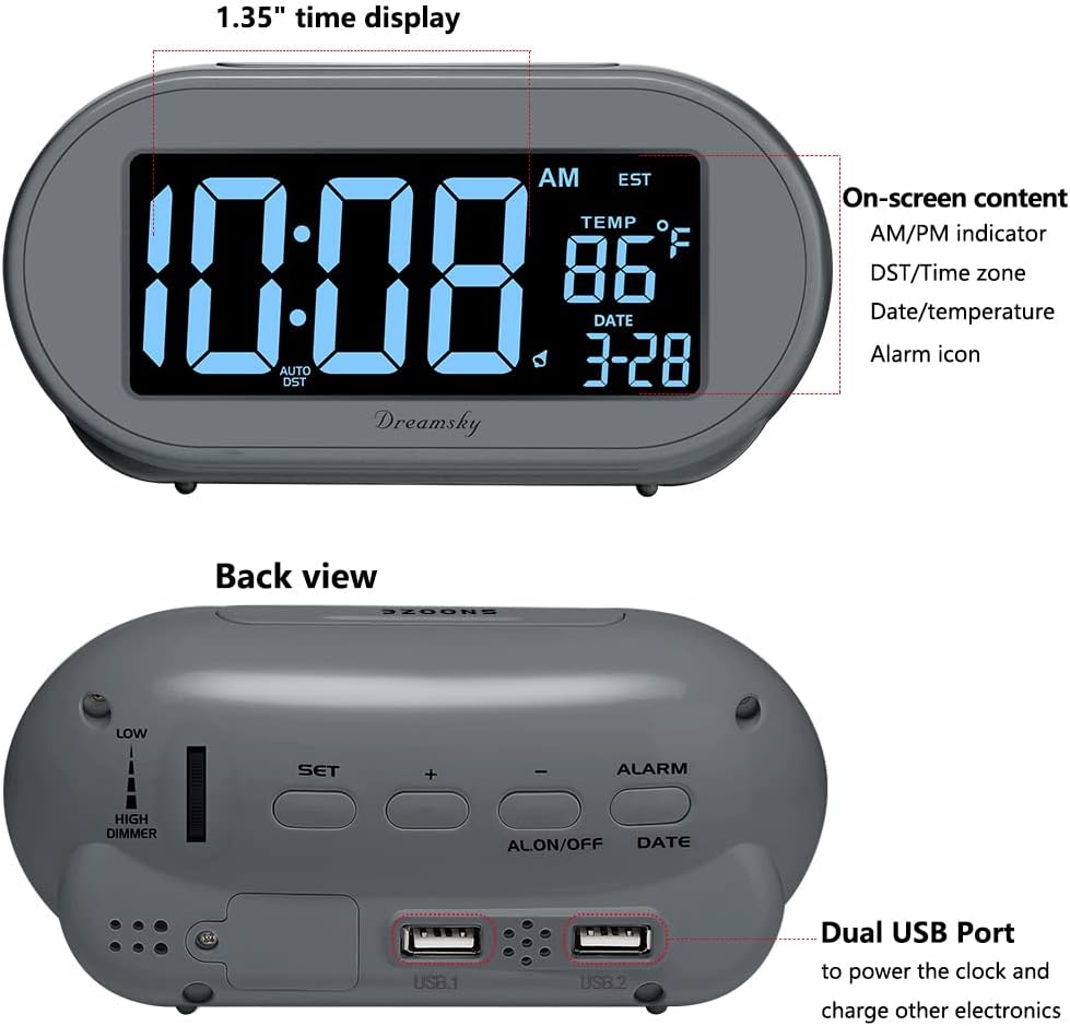 Alarm Clocks for Bedrooms, Auto Set Digital Clock with Date & Temp