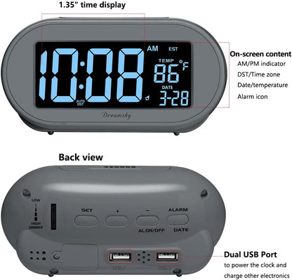 Alarm Clocks for Bedrooms, Auto Set Digital Clock with Date & Temp