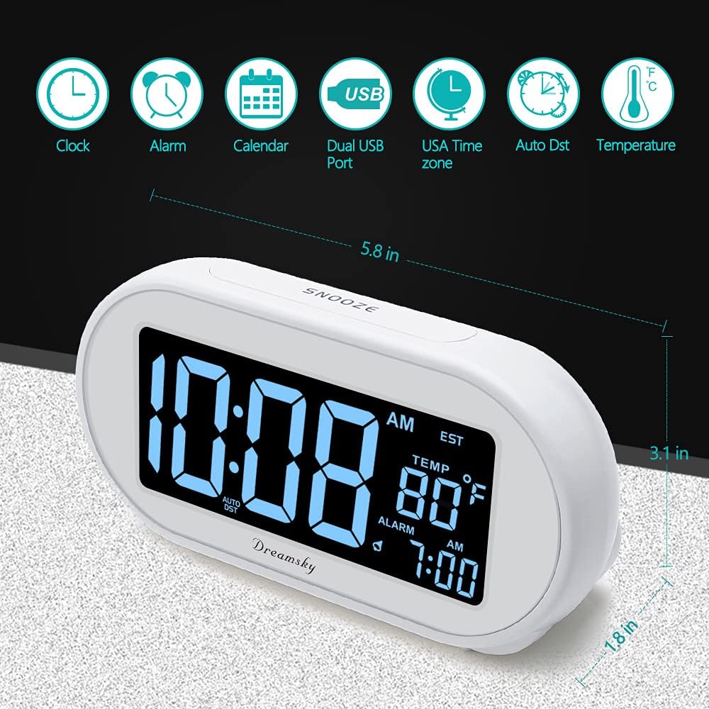 Alarm Clocks for Bedrooms, Auto Set Digital Clock with Date & Temp
