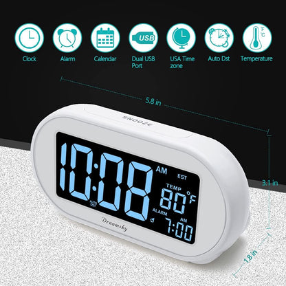 Alarm Clocks for Bedrooms, Auto Set Digital Clock with Date & Temp