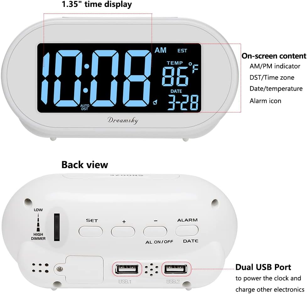 Alarm Clocks for Bedrooms, Auto Set Digital Clock with Date & Temp