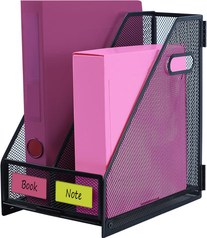 Desk Organizers, Metal Magazine File Holder with 4 Vertical Compartments Rack Binder File Organizer for Office Supplies, Home Workspace - Purple