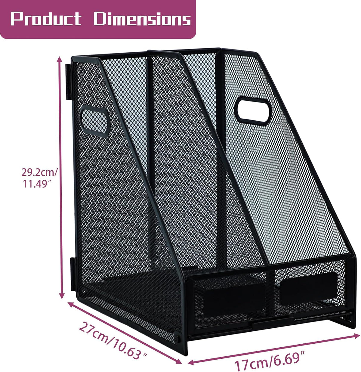 Desk Organizers, Metal Magazine File Holder with 4 Vertical Compartments Rack Binder File Organizer for Office Supplies, Home Workspace - Purple