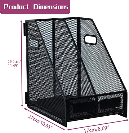 Desk Organizers, Metal Magazine File Holder with 4 Vertical Compartments Rack Binder File Organizer for Office Supplies, Home Workspace - Purple