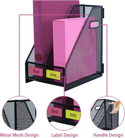 Desk Organizers, Metal Magazine File Holder with 4 Vertical Compartments Rack Binder File Organizer for Office Supplies, Home Workspace - Purple