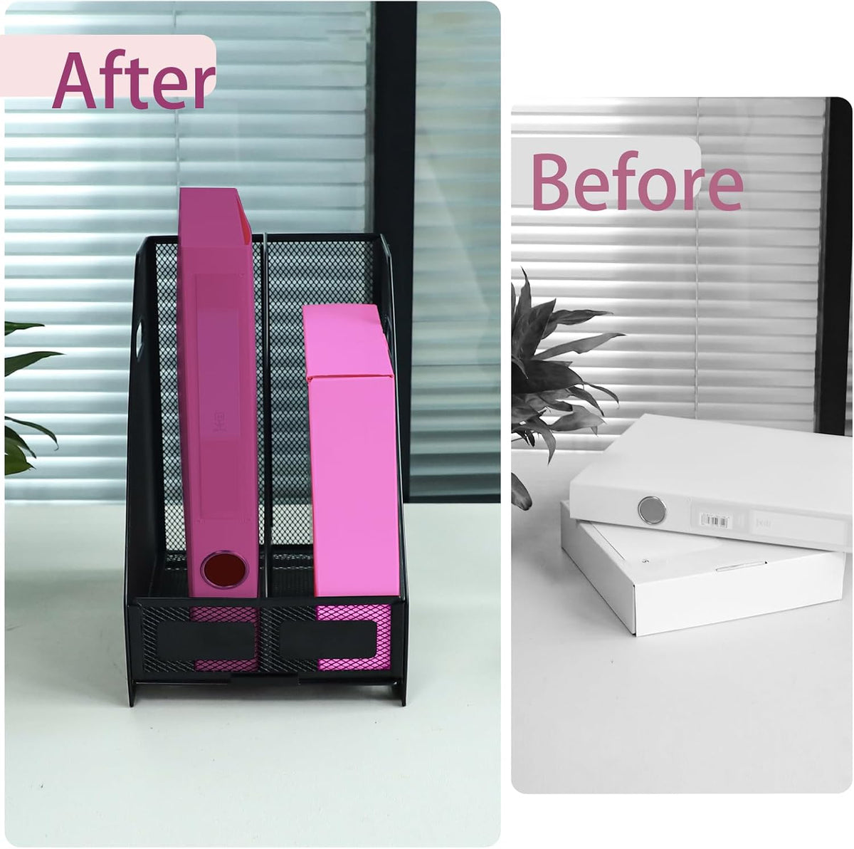 Desk Organizers, Metal Magazine File Holder with 4 Vertical Compartments Rack Binder File Organizer for Office Supplies, Home Workspace - Purple