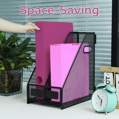 Desk Organizers, Metal Magazine File Holder with 4 Vertical Compartments Rack Binder File Organizer for Office Supplies, Home Workspace - Purple