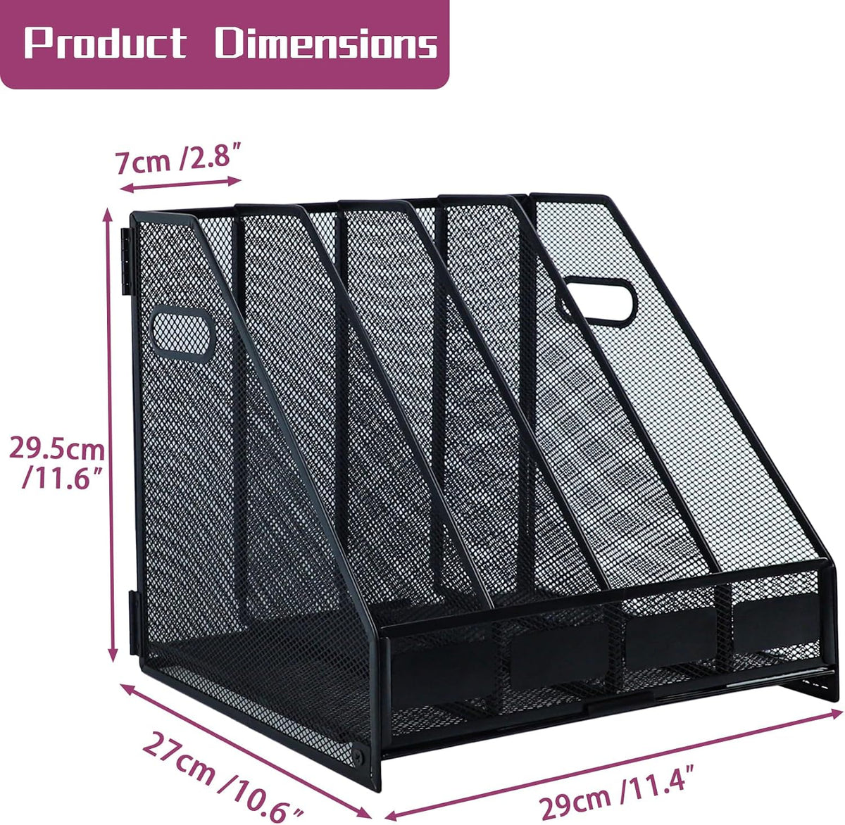 Desk Organizers, Metal Magazine File Holder with 4 Vertical Compartments Rack Binder File Organizer for Office Supplies, Home Workspace - Purple