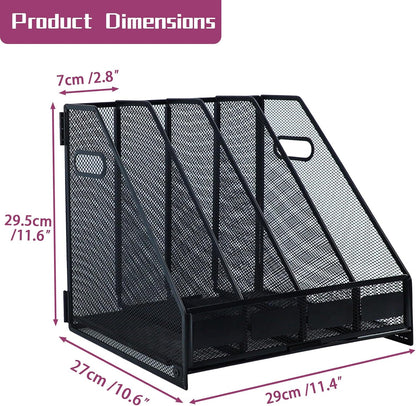Desk Organizers, Metal Magazine File Holder with 4 Vertical Compartments Rack Binder File Organizer for Office Supplies, Home Workspace - Purple