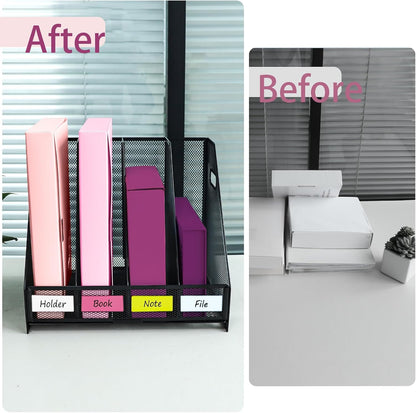 Desk Organizers, Metal Magazine File Holder with 4 Vertical Compartments Rack Binder File Organizer for Office Supplies, Home Workspace - Purple