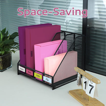 Desk Organizers, Metal Magazine File Holder with 4 Vertical Compartments Rack Binder File Organizer for Office Supplies, Home Workspace - Purple