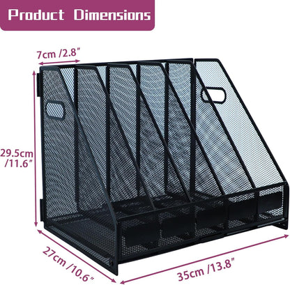 Desk Organizers, Metal Magazine File Holder with 4 Vertical Compartments Rack Binder File Organizer for Office Supplies, Home Workspace - Purple