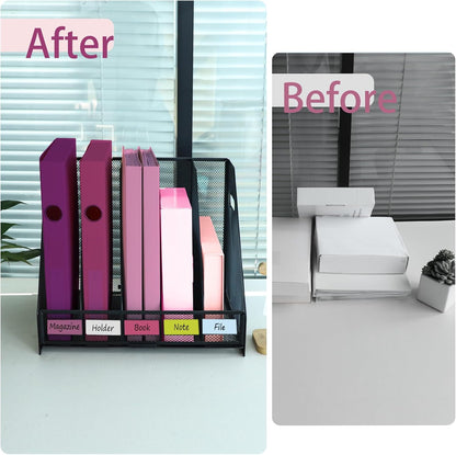 Desk Organizers, Metal Magazine File Holder with 4 Vertical Compartments Rack Binder File Organizer for Office Supplies, Home Workspace - Purple