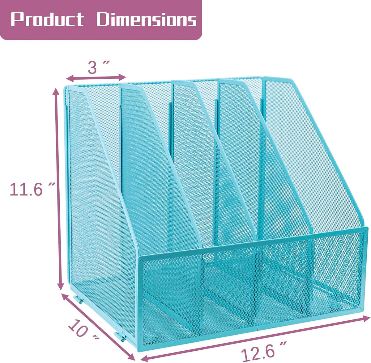 Desk Organizers, Metal Magazine File Holder with 4 Vertical Compartments Rack Binder File Organizer for Office Supplies, Home Workspace - Purple