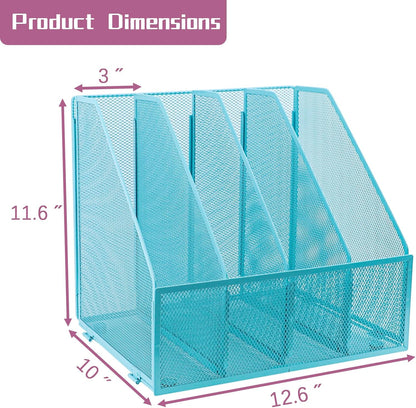 Desk Organizers, Metal Magazine File Holder with 4 Vertical Compartments Rack Binder File Organizer for Office Supplies, Home Workspace - Purple