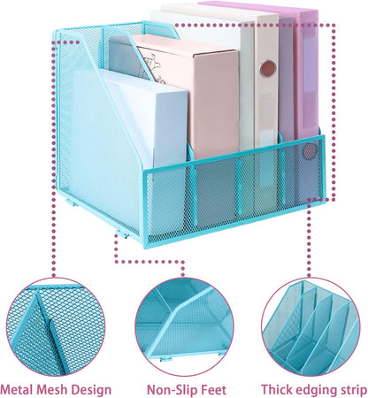 Desk Organizers, Metal Magazine File Holder with 4 Vertical Compartments Rack Binder File Organizer for Office Supplies, Home Workspace - Purple
