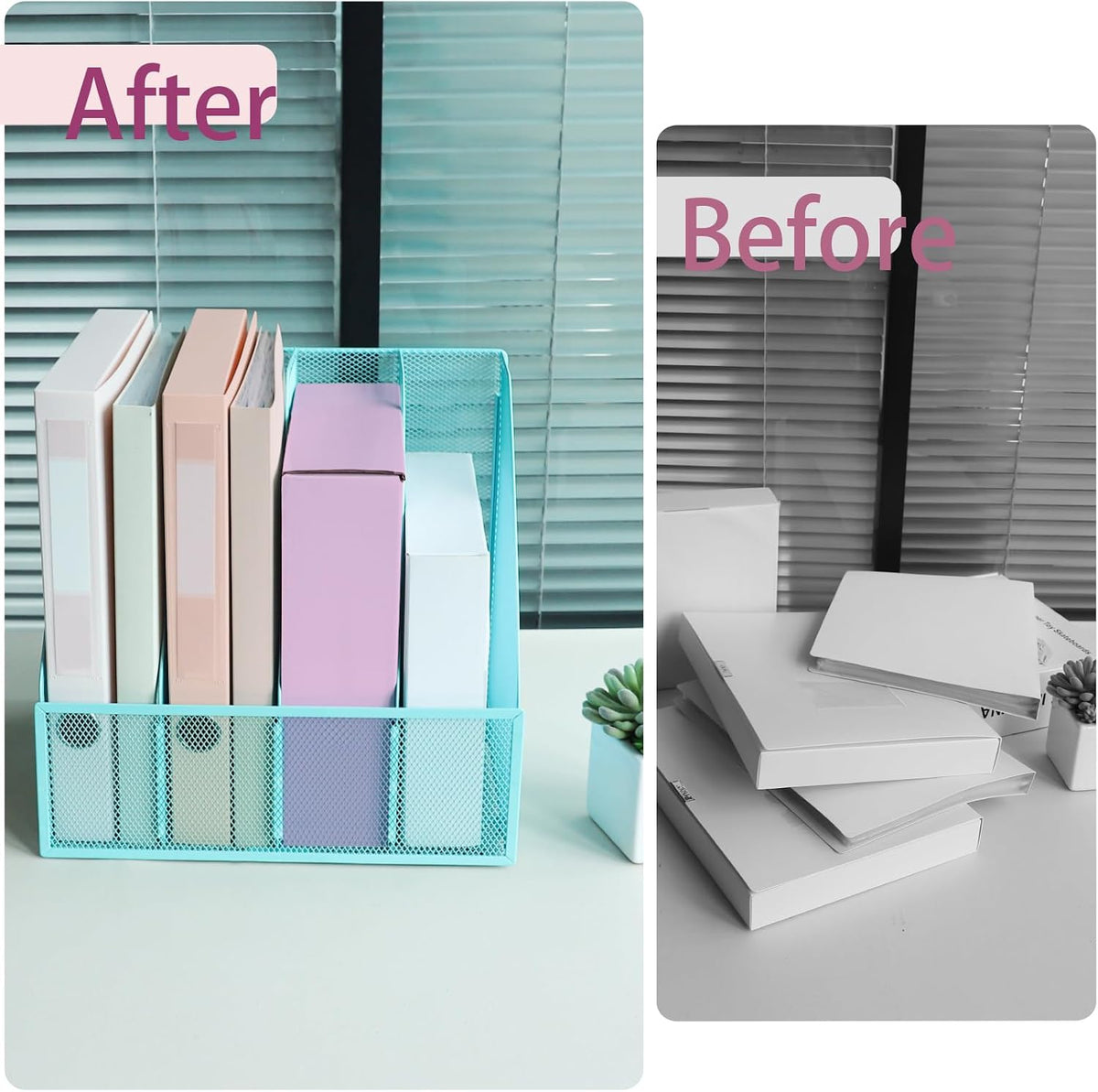 Desk Organizers, Metal Magazine File Holder with 4 Vertical Compartments Rack Binder File Organizer for Office Supplies, Home Workspace - Purple