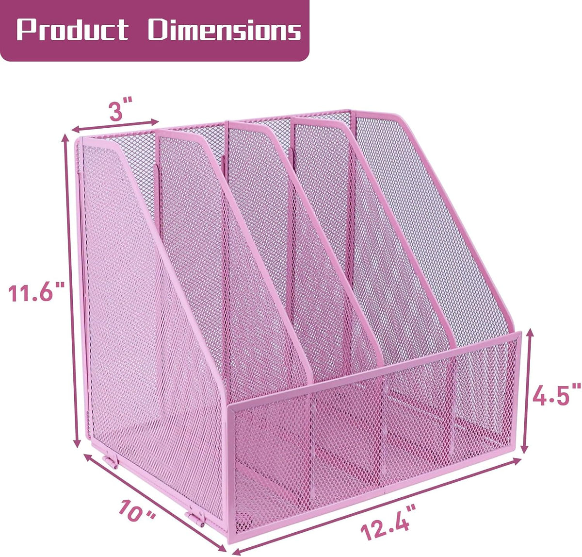 Desk Organizers, Metal Magazine File Holder with 4 Vertical Compartments Rack Binder File Organizer for Office Supplies, Home Workspace - Purple