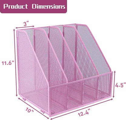 Desk Organizers, Metal Magazine File Holder with 4 Vertical Compartments Rack Binder File Organizer for Office Supplies, Home Workspace - Purple
