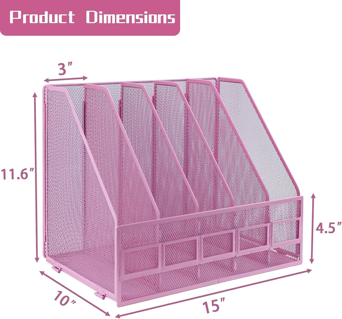 Desk Organizers, Metal Magazine File Holder with 4 Vertical Compartments Rack Binder File Organizer for Office Supplies, Home Workspace - Purple
