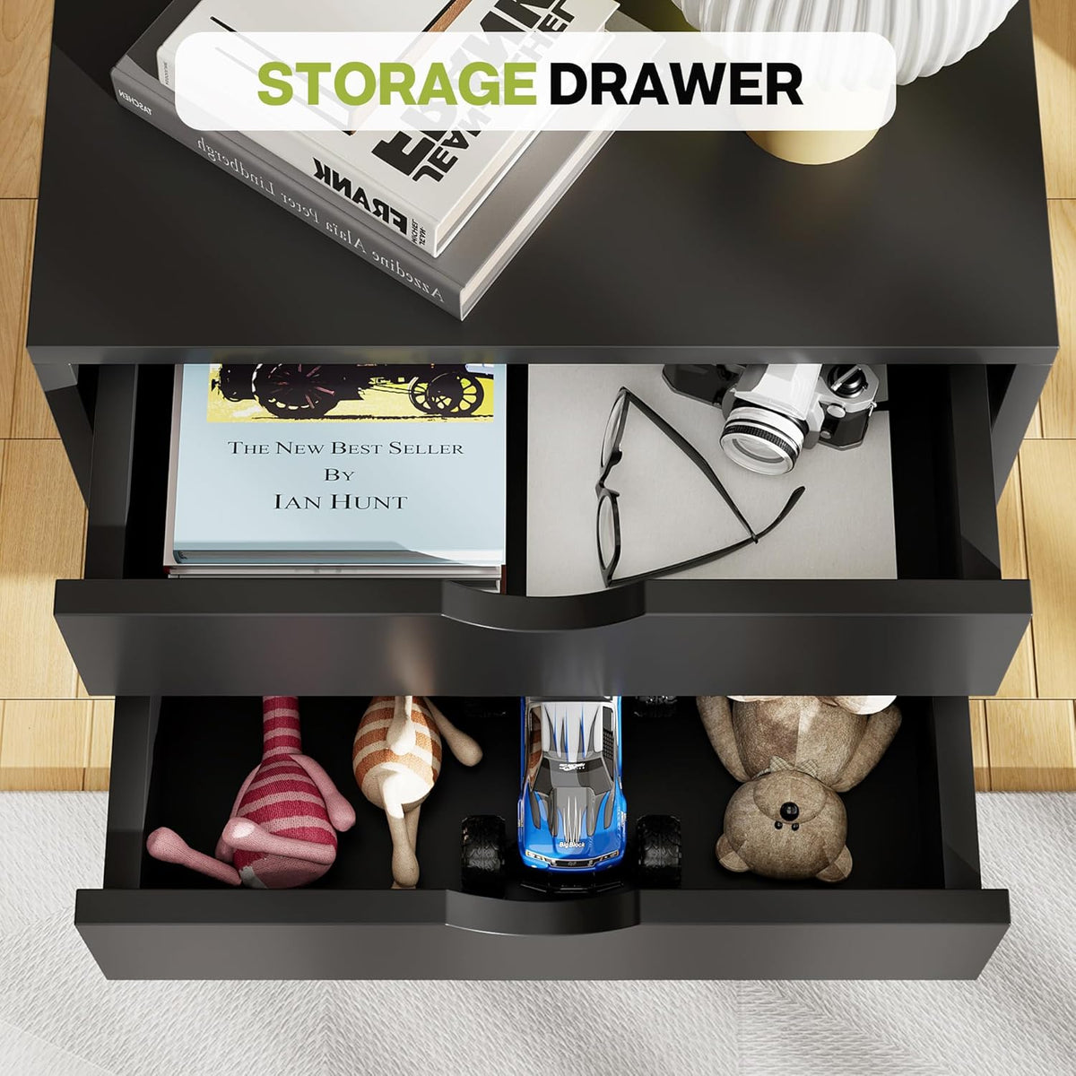 5-Drawer Chest, Office Storage Dresser File Cabinet with Wheels, Mobile Dresser for Home Office, Black