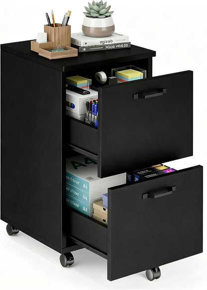 5-Drawer Chest, Office Storage Dresser File Cabinet with Wheels, Mobile Dresser for Home Office, Black