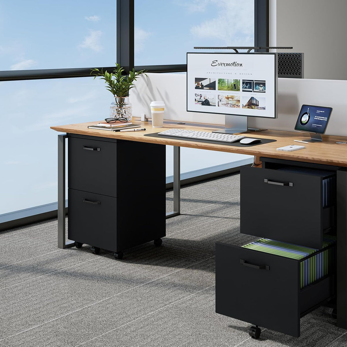 5-Drawer Chest, Office Storage Dresser File Cabinet with Wheels, Mobile Dresser for Home Office, Black