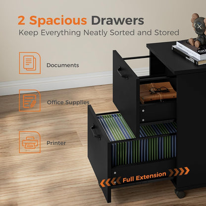 5-Drawer Chest, Office Storage Dresser File Cabinet with Wheels, Mobile Dresser for Home Office, Black