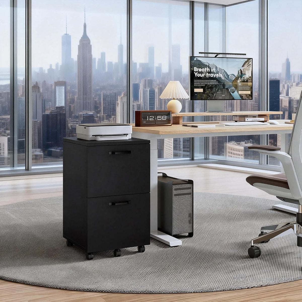 5-Drawer Chest, Office Storage Dresser File Cabinet with Wheels, Mobile Dresser for Home Office, Black