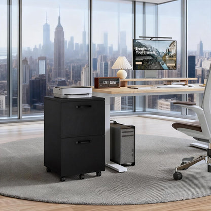 5-Drawer Chest, Office Storage Dresser File Cabinet with Wheels, Mobile Dresser for Home Office, Black
