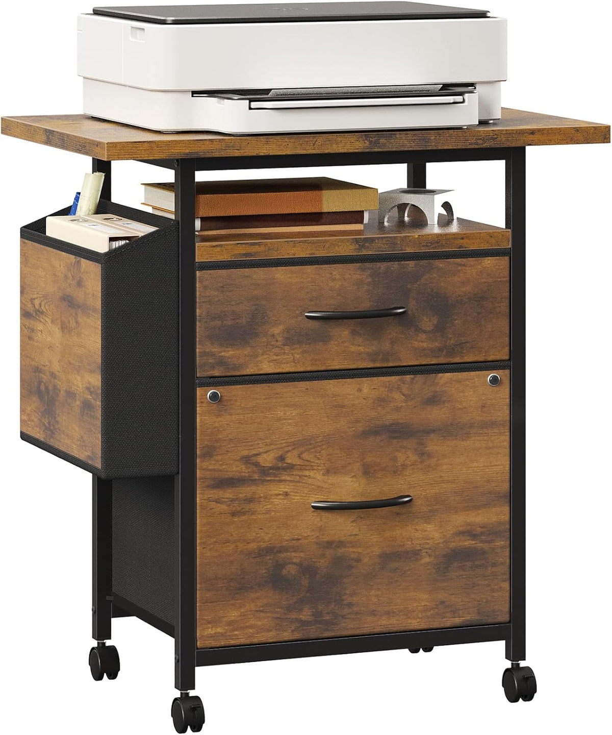 5-Drawer Chest, Office Storage Dresser File Cabinet with Wheels, Mobile Dresser for Home Office, Black