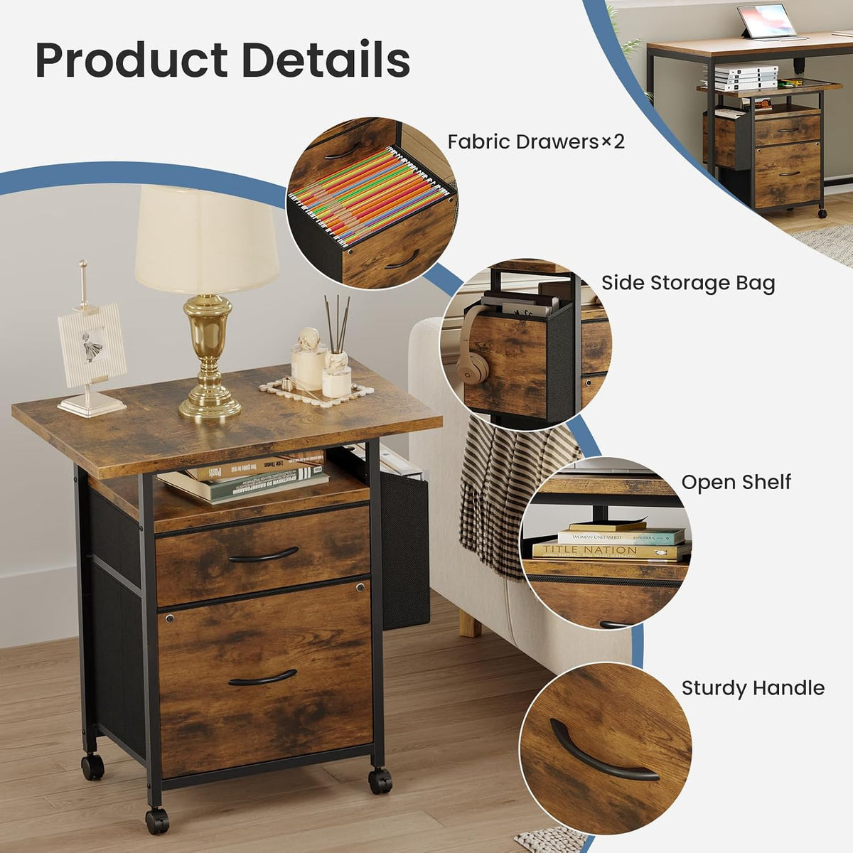 5-Drawer Chest, Office Storage Dresser File Cabinet with Wheels, Mobile Dresser for Home Office, Black