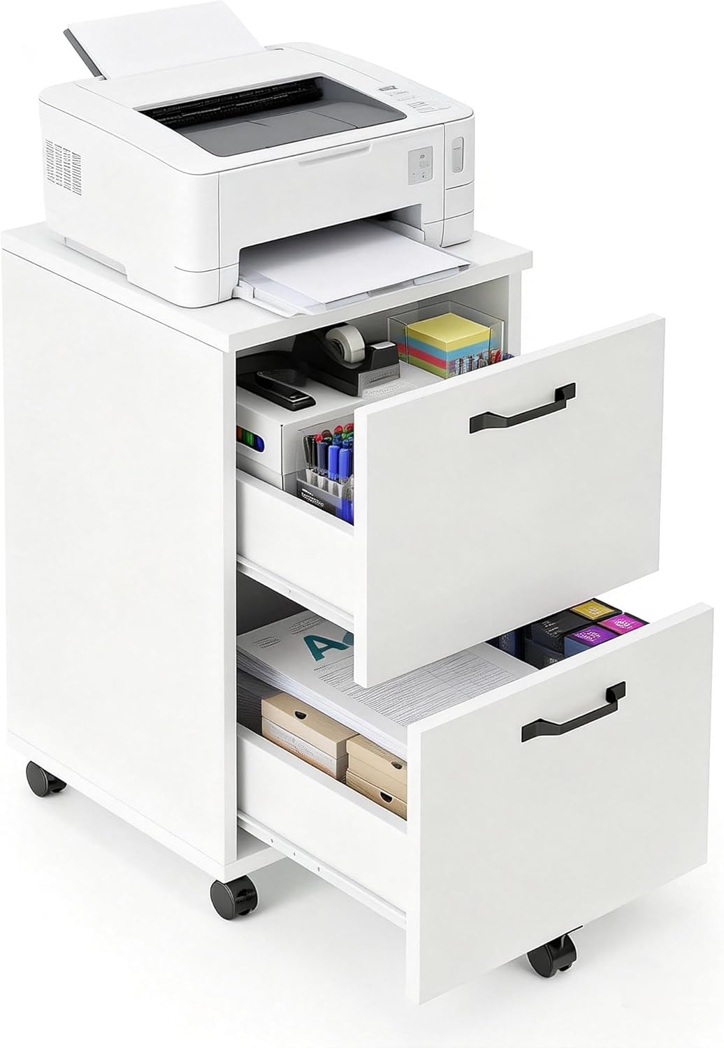 5-Drawer Chest, Office Storage Dresser File Cabinet with Wheels, Mobile Dresser for Home Office, Black