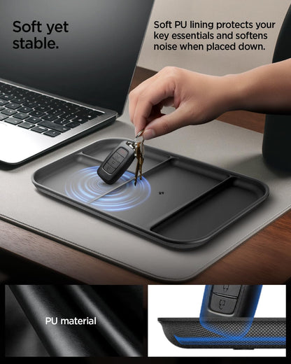 Vegan Leather Valet Tray Tech EDC Nightstand Desk Organizer