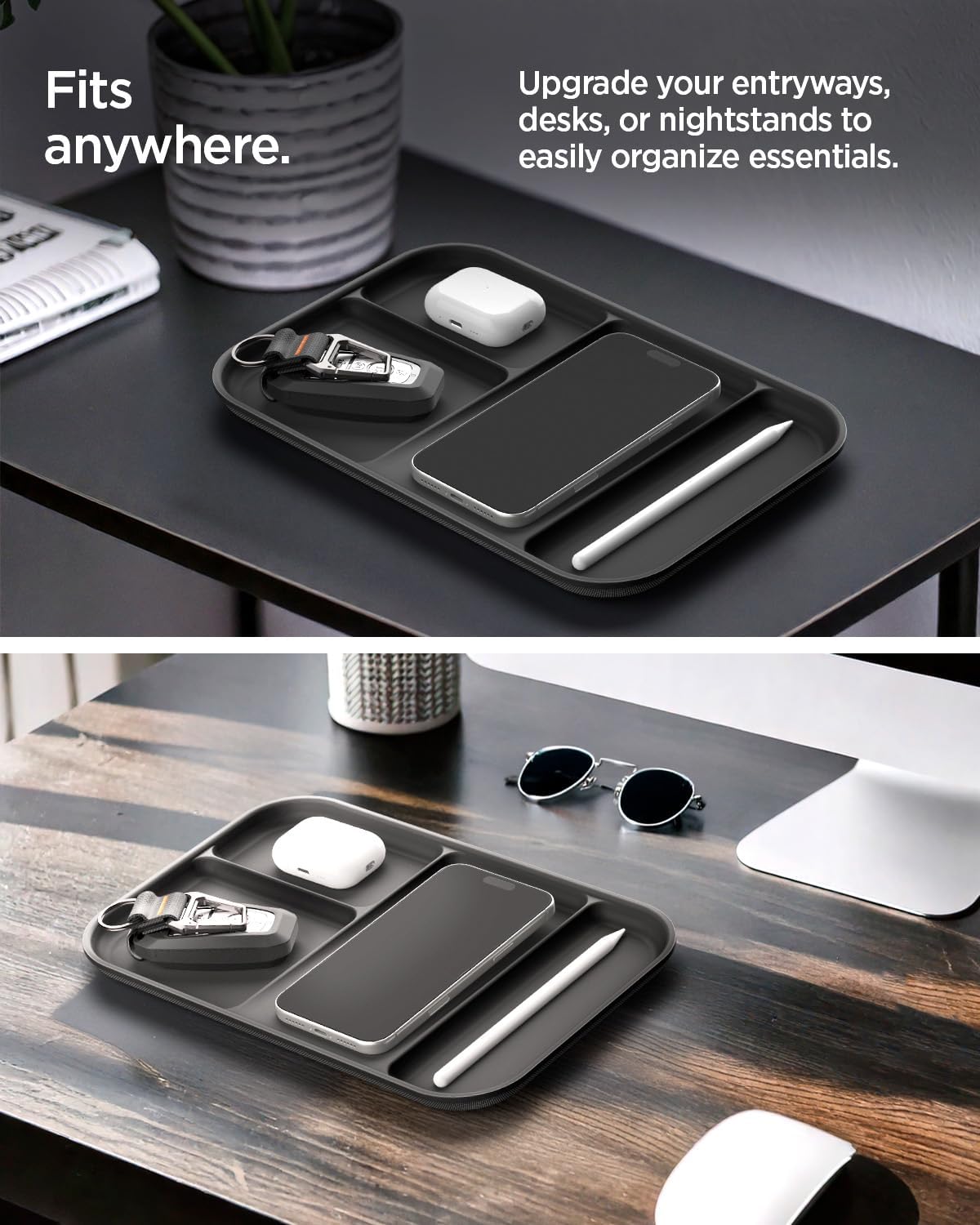 Vegan Leather Valet Tray Tech EDC Nightstand Desk Organizer