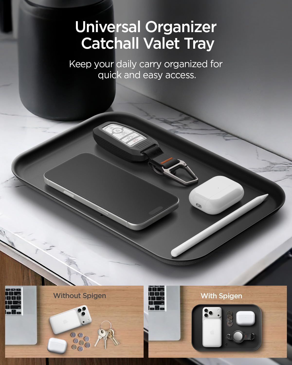 Vegan Leather Valet Tray Tech EDC Nightstand Desk Organizer