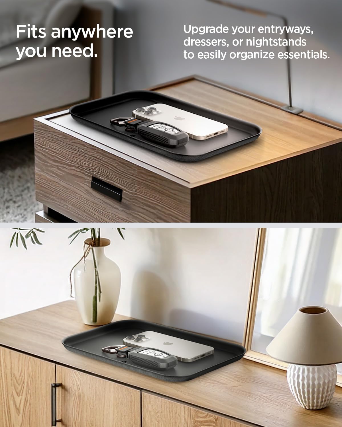 Vegan Leather Valet Tray Tech EDC Nightstand Desk Organizer