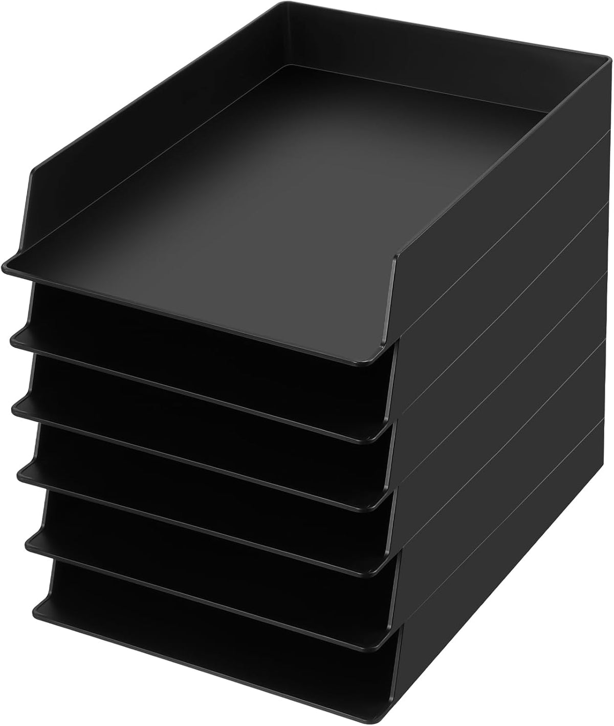 Black Letter Trays Stackable, 6 Pcs Plastic Desk Organizer