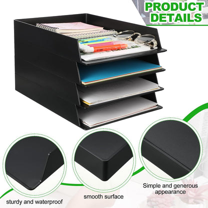 Black Letter Trays Stackable, 6 Pcs Plastic Desk Organizer