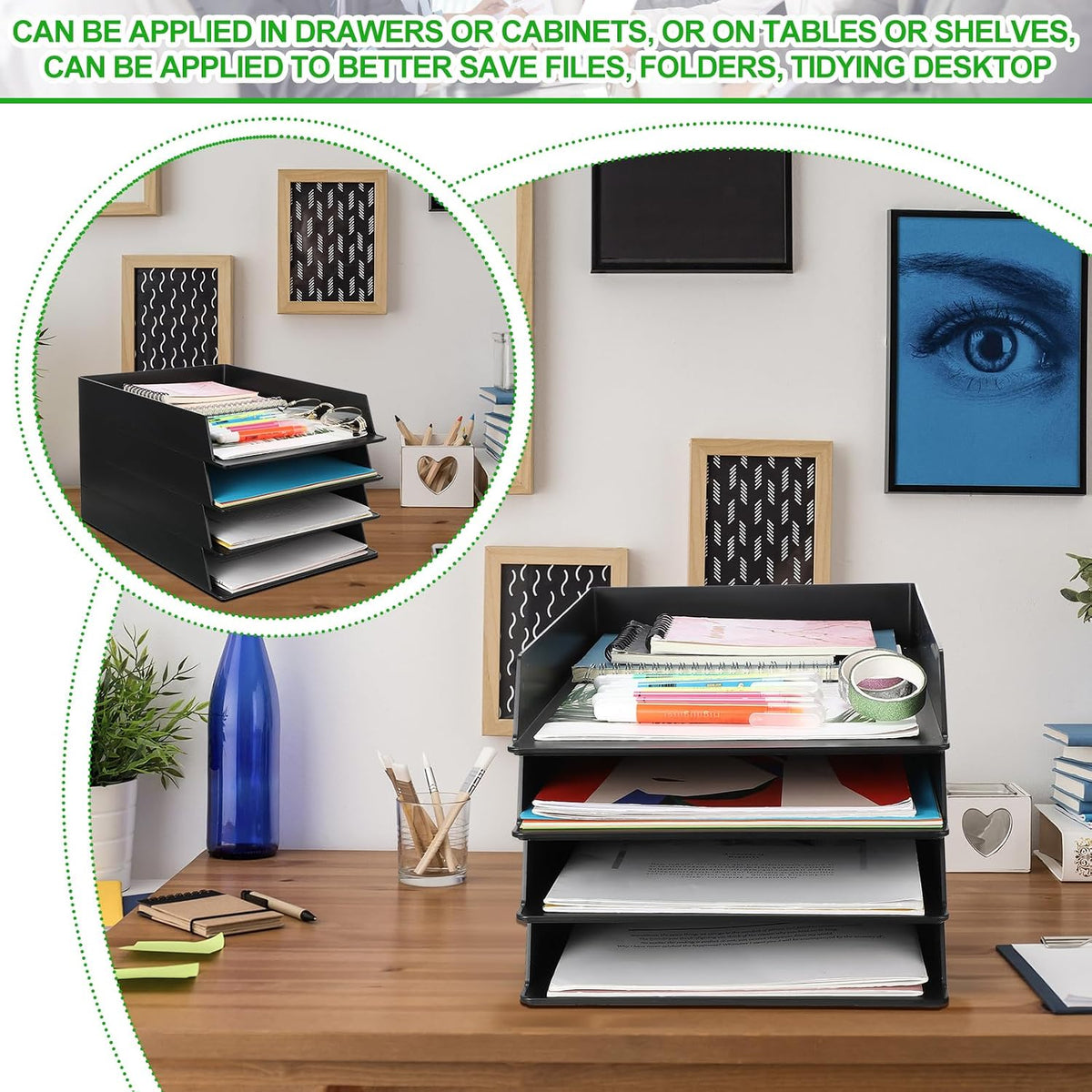 Black Letter Trays Stackable, 6 Pcs Plastic Desk Organizer