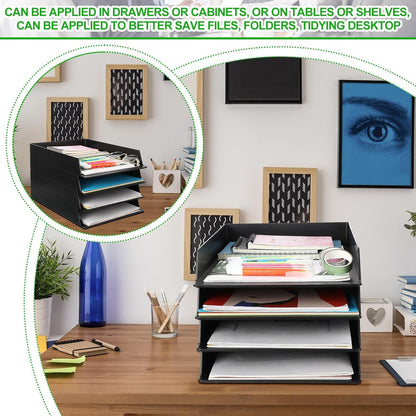 Black Letter Trays Stackable, 6 Pcs Plastic Desk Organizer