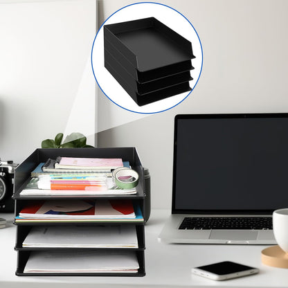 Black Letter Trays Stackable, 6 Pcs Plastic Desk Organizer