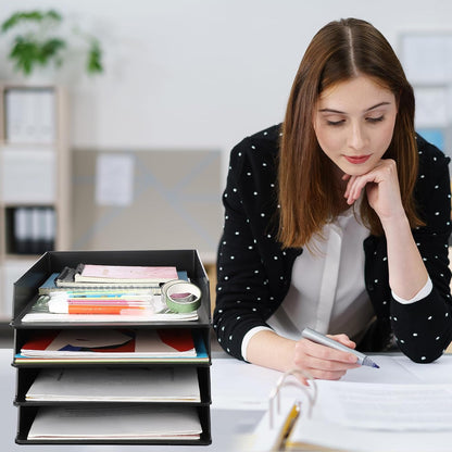 Black Letter Trays Stackable, 6 Pcs Plastic Desk Organizer