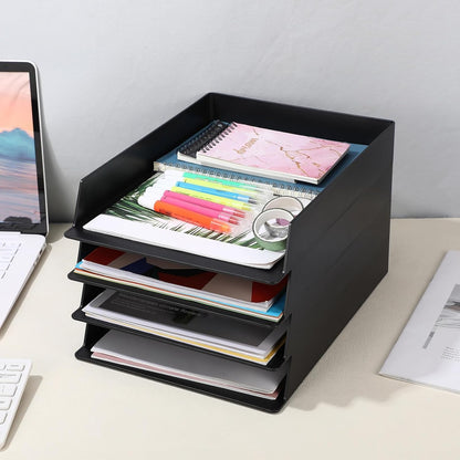 Black Letter Trays Stackable, 6 Pcs Plastic Desk Organizer