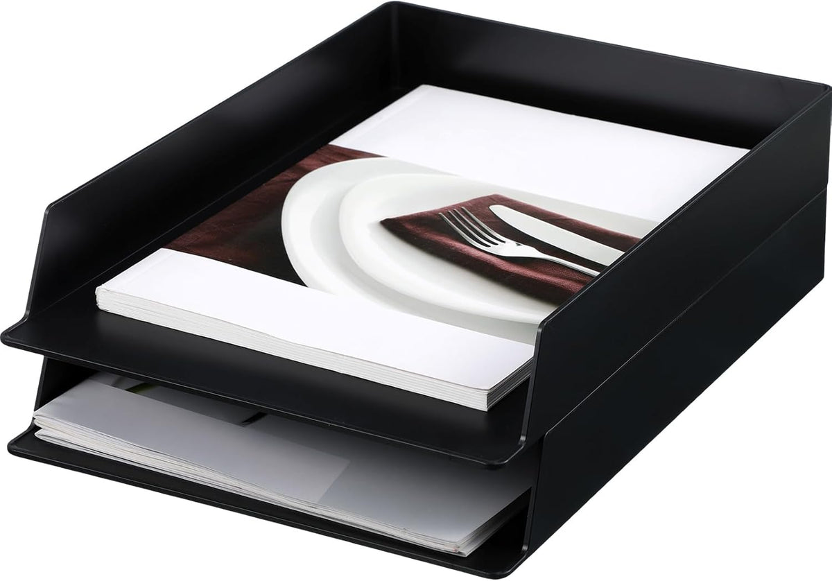 Black Letter Trays Stackable, 6 Pcs Plastic Desk Organizer